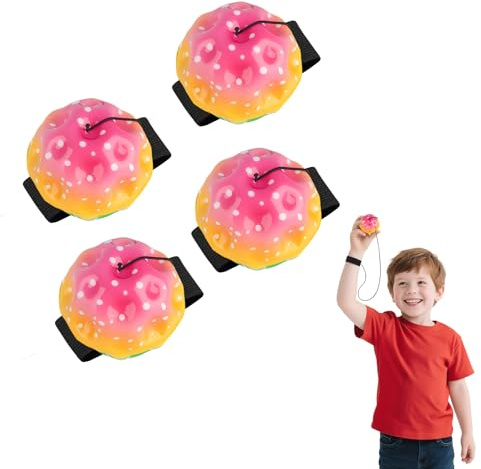 STEFUEWILL17 4 Piezas de Bolas de Rebote con Cuerda para Niños - Bola con Cuerda para Niños, Bolas de Rebote, Bola con Banda Elástica, Juguetes Deportivos, Ejercicios de Muñeca