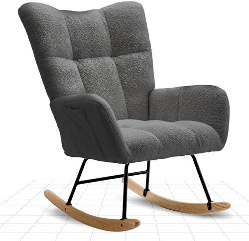 FLEXISPOT Sedia a Dondolo con Schienale Alto e Braccioli, Poltrona a Dondolo Moderna con Base in Legno, Poltrona Relax Imbottita per Soggiorno e Camera da Letto, Capacità Fino a 120 kg