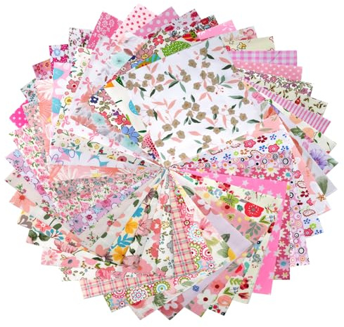 Confezione di 50 ciondoli per patchwork | Tessuto di cotone rosa quadrati 5 x 5 pollici, pre-tagliati | Motivo floreale casuale per cucito e cucito