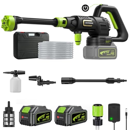Lambluefly Idropulitrice a Batteria (2x4000mAh), 120Bar Idropulitrice Professionale con Motore Brushless, Regolabile su 3Livelli, Idropulitrice Portatile per Lavaggio Auto, Pulizia del Giardino