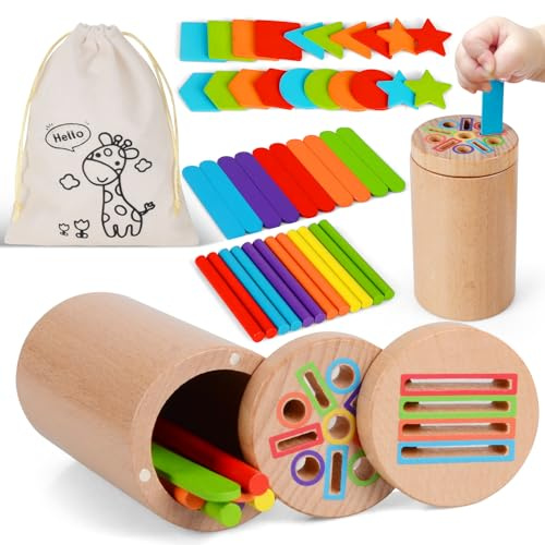 Juguete Montessori 1 2 3 Años, Juego Educativo 1 Año Montessori Madera, Juego de Clasificación de Colores y Formas, Motricidad Fina Bebé, Juguete Sensorial, Regalo Cumpleaños Navidad para Niños