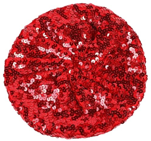 MUNSKT 1PCS Women Sparkly Sequins Beret Hat, Flash Sequined Headdress Shining Beanie Cap Dancing Hat for Girls Festival Party Club, Fun Costume Stretch Mermaid Dancing Cap (Red)