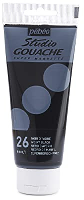 Studio Gouache Pebeo Fluid Paint - 100 ml, Ivory Black, Velvet Matte Formula, for Acrylic Painting and Illustration, Arts and Crafts Supplies (290026)