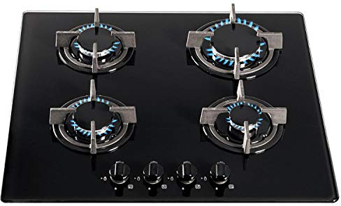 SIA GHG603BL 60cm Black 4 Burner Gas On Glass Hob With Cast Iron Pan Stands
