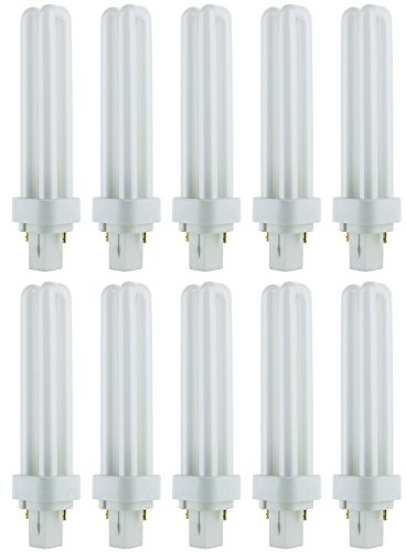 Sunlite Compact Fluorescent PLD 2-Pin Plug-in Double Quad Tube Light Bulb, 26 Watts, 1560 Lumens, 2-Pin G24d3 Base, 2700K Soft White, 10 Pack
