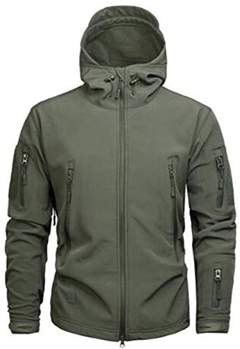 Chaqueta táctica militar cálida de forro polar de manga larga con capucha de camuflaje Softshell impermeable para hombre, para camping, caza, al aire libre, chaqueta con capucha. Vert armée XXXL