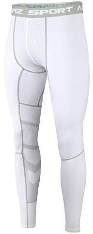 AMZSPORT Collants de Compression pour Hommes Legging Imperméable à la Couche de Base à Séchage Rapide Pantalon D'entraînement Pro - Blanc S