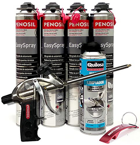 Espuma Proyectable de Poliuretano + Pistola Basic + Limpiador de Espuma Fresca - Llavero Bricolemar de Regalo (Pistola Basic + 4 Espumas + 1 Limpiador)