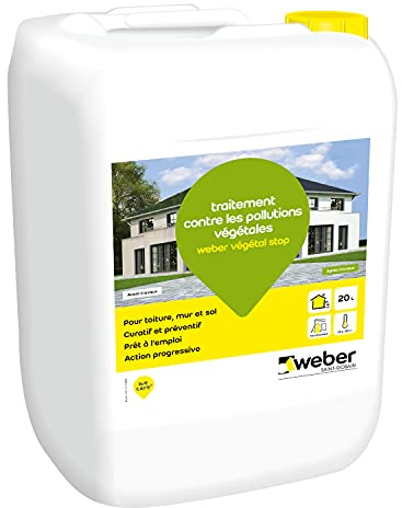 Nettoyant Façades contres les pollutions végétales, traitement curatif et préventif, prêt à l'emploi, 20L, Végétal Stop, WEBER
