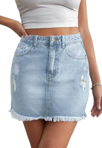 JayscreateEU Falda vaquera de verano para mujer, con bolsillo, falda ajustada, falda de cadera, falda en línea, falda con dobladillo, falda con flecos, negro, S