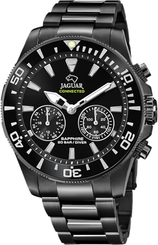 JAGUAR Smartwatch Ibrido Uomo Acciaio 316L Nero - 20 ATM, Analogico, Musica, Passi, Notifiche Chiamate - J929/1