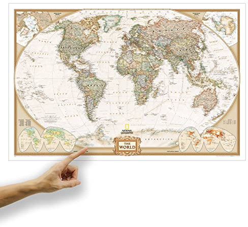 ORBIT Globes & Maps - Weltkarte mit Kartenbild von National Geographic - Landkarte classic, Aktuell 2025, 116x75 cm, englisch, Retro bzw. Vintage-Look