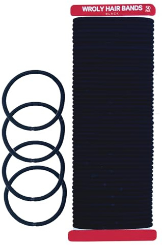 WROLY Hair Bands, Hair Bands For Women, Ponytail Holders, Hair Bobbles Hair Ties 4mm, Hairbands Hair Bands For Girls, Hair Bobbles Elastic Hair Bands (50-Hair Bands (Black)