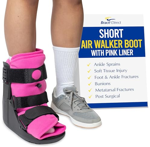 Brace Direct Women’s Short Air CAM Walker Boot - Pink Lined Fracture Boot with Air Pump for Foot & Ankle Fractures, Injuries, Sprains, and Post Op Recovery L4361 (Small - US Shoe Women 6-8 / Men