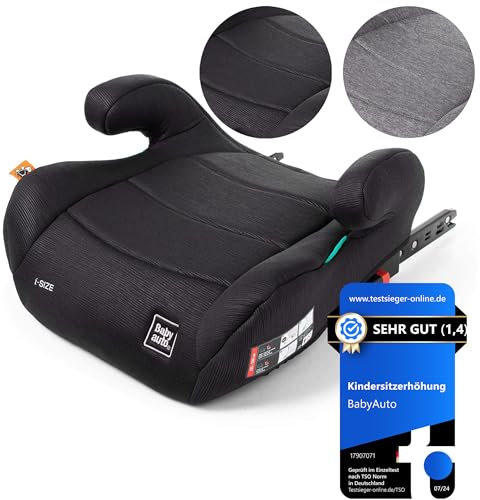 BABYAUTO Sitzerhöhung Auto Kinder ISOFIX, ECE R129 Kindersitzerhöhung Sitzschale Auto, Gruppe 3 (22-36kg/5-12 Jahre) 125-150 cm iSize, Extra Gepolstert für mehr Komfort, Schwarz
