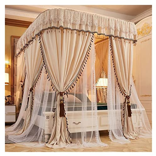 OKUOKA Zanzariera Letto a baldacchino con Tenda a Rete Quadrata Letto Matrimoniale Copertura di Protezione Contro Gli Insetti Quadrati Vacanza all'Aperto Casa in Viaggio (Color : Camel, S
