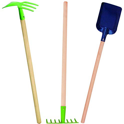 alles-meine.de GmbH 3 TLG. Gartenset Schaufel Rechen Harke Holz Metall für Kinder Garten groß bunt