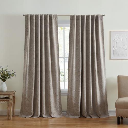 Elrene Home Fashions Vittoria Paisley Floral Printed Blackout Window Curtain Panel, 52x84, Natural
