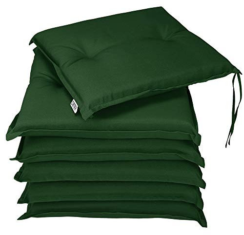 Detex Set de 6 Cojines para Sillas Boston Verde Repelentes al Agua Cojín de Asiento Exterior Lavables