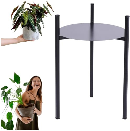 Anwicar Soporte para flores de 30 cm, pequeño taburete para flores y mesa auxiliar, decoración para salón, moderno soporte para plantas, taburete de salón, soporte para flores de metal, color negro