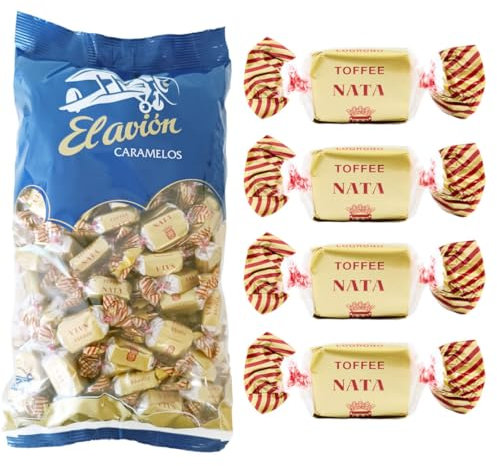 iChuches- Caramelos Toffee de toda la vida de fabricante español El Avión. Toffee Nata, caramelo duro de toda la vida (1 kg, Toffee Nata 1kg)