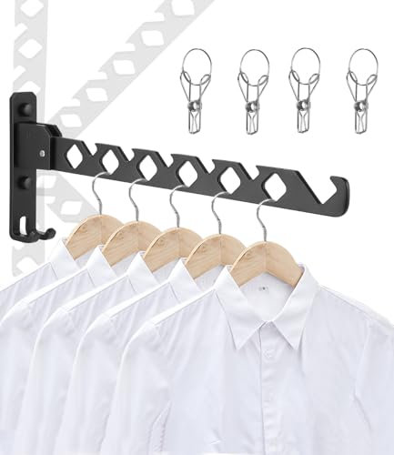 Bixury Wandkleiderhaken Klappbar,Kleiderlüfter Klappbar Außen Kleiderlüfter Schwarz 180°Drehbare Wand Kleiderständer Wandhaken Klapphaken Aluminium Wäscheständer für Balkon Badezimmer Waschküche