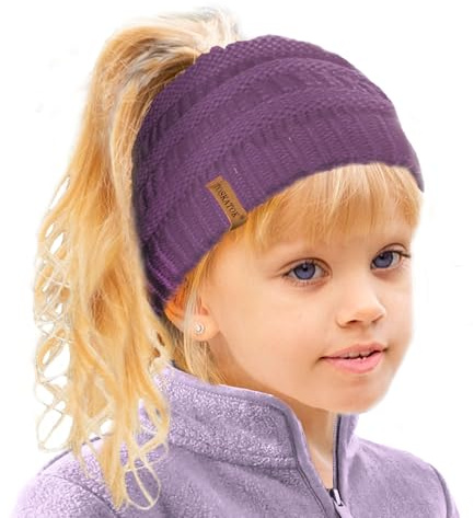 TOSKATOK Girl's Thermal Teddy Fleece Lined Ponytail Beanie Hat