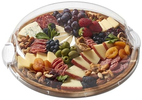 FARBERWARE Build-a-Board Cutting Board with Single Compartment and Clear Locking Lid for Charcuterie, Snacks, and More, Acacia