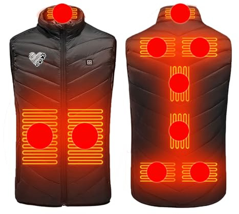 Gilet chauffant, unisexe, 3 régulateurs de température, 9 zones, gilet chauffant, veste d'hiver avec chauffage, sans manches, pour la randonnée, la moto, la chasse (sans batterie), Noir , L