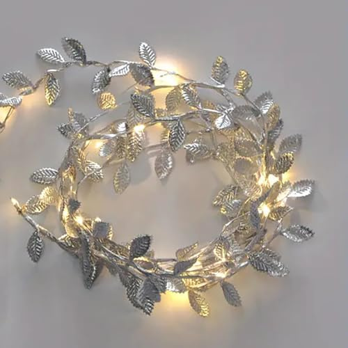Catena Luminosa Artificiale LED LucineLED Decorative a Batteria, Ghirlanda Luci Foglie Argento Dorato 10 M 100 LED, Catena Luminosa Autunnale Per Interni, Foglie Illuminate Decorazioni (argento)