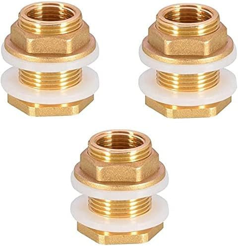3Pcs Brass Bulkhead Fitting, 1/2 Female 3/4 Male Brass Tank Fitting with Rubber Rings for Rain Barrels Aquariums Water Tanks