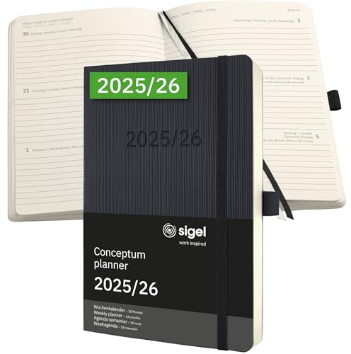 SIGEL C2606 Wochenkalender Conceptum 2025/2026, ca. A5, , schwarz: Agenda Conceptum, Classic, Softcover