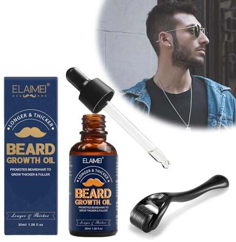 Set per la crescita della barba con rullo da 0,25 mm e siero di olio per barba, stimola la barba, baffi e la crescita dei capelli, kit per la crescita dei capelli per uomini (A)