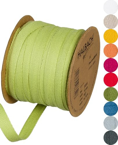 Halbach Seidenbänder Baumwollband | 10mm x 30m | Webband 100% Baumwolle | Bänder zum Basteln als Meterware | Stoffband für Dekorationen, DIY Handwerk, Schrägband Näharbeiten, Farbe: hellgrün