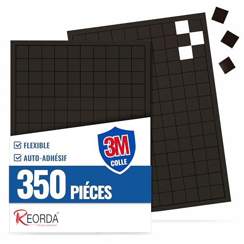 REORDA® Plaquettes Magnétiques Autocollantes 350 Pièces - Plaquettes et Bandes Magnétiques Adhésives - Colle Ultra-Forte - Aimants Plats Puissants - Film Magnétique Flexible à Découper pour DIY
