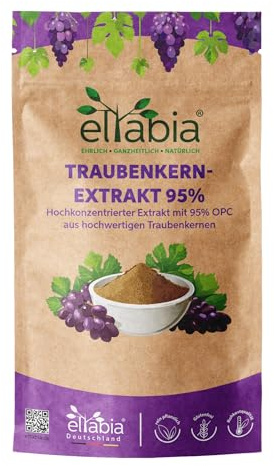 Estratto di semi d'uva OPC 500 g polvere | 95% OPC ad alto dosaggio 950 mg dose giornaliera | Cibo crudo qualità semi d'uva in polvere vegano e privo di additivi