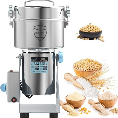 JIADUOFU Molinillo eléctrico Grano 1500-4500g, Acero Inoxidable, Motor Comercial 3100W 32000rpm, con molienda superfina Alta Velocidad 30 s, para moler Diversos Cereales, Hierbas, Frutos Secos. 3000g