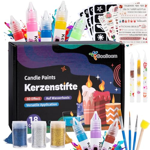 JelyArt Set med 18 st glitterljuspennor med ljusstearinljus, stearinljus, stenciler och tatueringspennor för målning, dekoration, gör-det-själv-dekoration