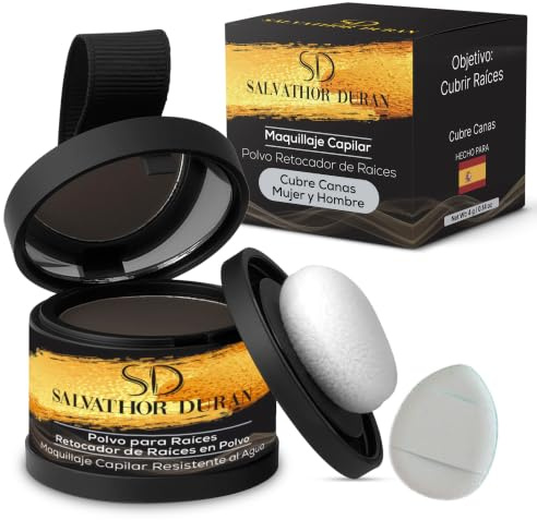 Salvathor Duran Retocador de Raíces en Polvo – Cubre Canas y Retoca Raíces Mujer y Hombre – Corrector Capilar y Maquillaje Capilar Resistente al Agua para cubrir raíces, – 4 g (Castaño Oscuro)