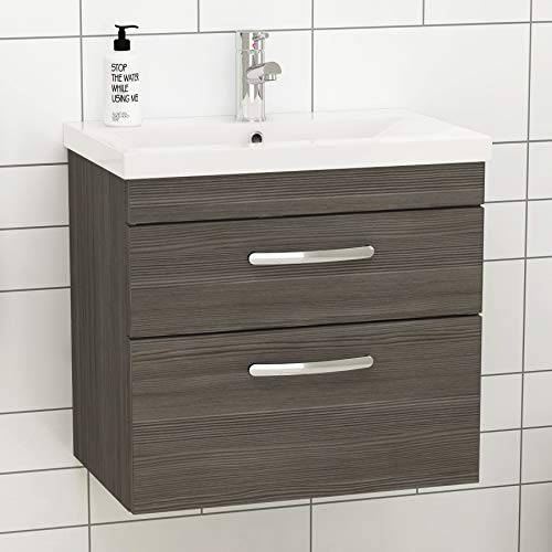 Royal Bathrooms Turin Grey Elm Wall Hung 2 Drawers Vanity Cabinet Unit and Mid Edge Sink Basin - 500mm