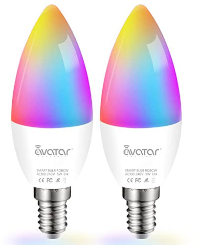 E14 Alexa Smart GlüHbirne,5W 500lm C37 Wlan Smart Home LED Lampe Warmweiß & Kaltweiß Dimmbar Rgb Led Lampen Musik Synchronisation Fernbedienung Stimmenkontrolle Zeitplan & Timer App Led Birne(2 er)