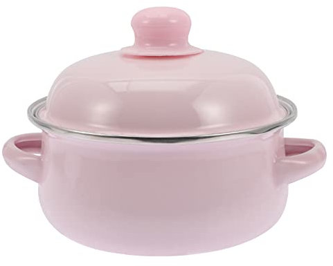 Lurrose Emaille Topf mit Deckel Schmortöpfe: Vintage Suppentopf Nudeltopf Fleischtopf Rosa 1100ml Induktion Bräter Kochtopf Suppen Nudeln Kochgeschirr Haushalt Küchentopf
