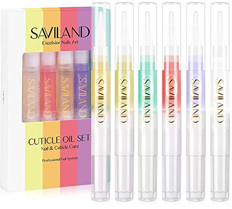 Saviland 6Pcs Cuticle Oil Pen, Cuticle Oil for Nail Care, Fruity Natural Ingredient Nail Oil Pen for Preventing Cracking and Drying of Nails, Manicure Pedicure for Woman