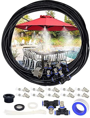 Tesmotor Kit Nebulizador Terraza Jardín(18M), DIY Enfriamiento Nebulizadores con 21 Boquilla, System de Nebulización Automática para Jardín Terraza Invernadero