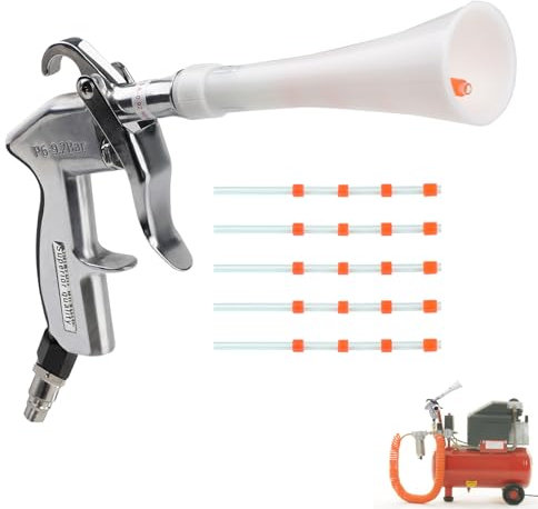 EXLECO Pistolet de Nettoyage Sec Voiture à Air Haute Pression - Outil de Nettoyage de Compresseur D'air Pneumatique Avec 5 Tubes