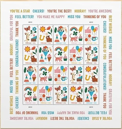 Thinking of You (Sheet of 20) First-Class Mail Forever Postage Stamps 2023 Scott 5803-5807