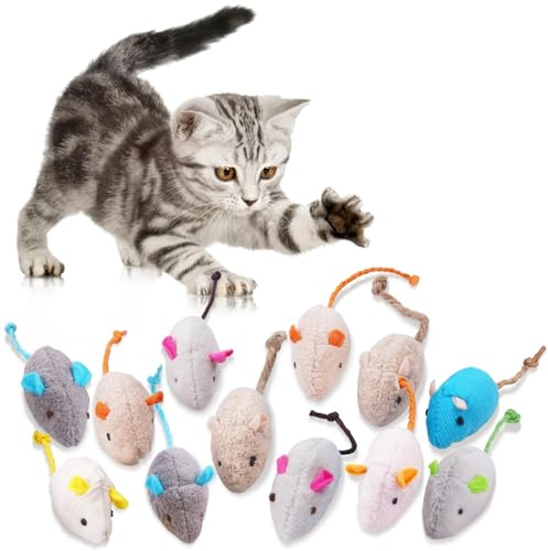 Adiwo Katzenspielzeug Maus - 12 Stück Plüsch Mäuse Mit Katzenminze, Interaktives Spielzeug für Katzen und Kätzchen