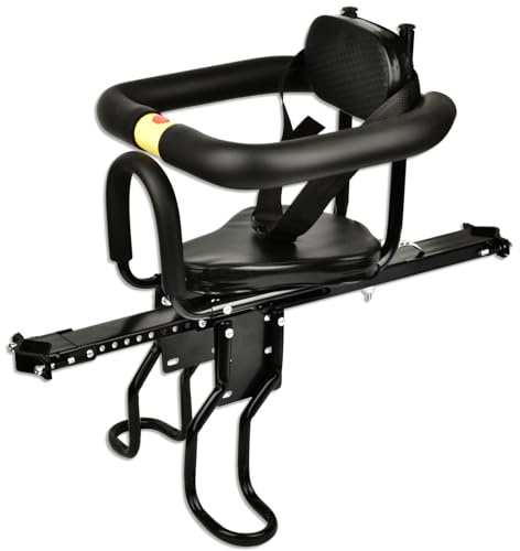 Holwim Bicycle Front Seat, Upgraded Version Front Baby Child Bike Seat with Soft Back, Soft Seat Cushion, Pedal Support for Folding Bicycle, MTB