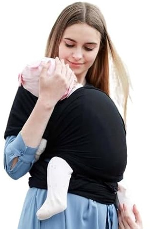Frabe Family - Fular portabebés para recién nacido, riñonera para bebé, color negro, hasta 16 kg (negro)