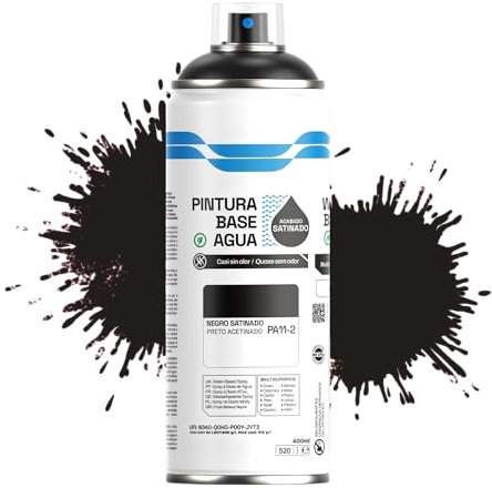 Etrexonline Pintura Spray Ecológica 400ml - Base Agua, Sin Olor - Para Muebles, Metal, Plástico y Madera - Colores Vivos y Permanentes, Cobertura Uniforme - Negro Satinado, 1 unidad
